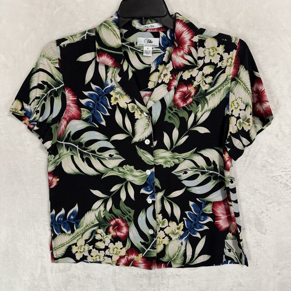 Vintage Bill Blass 100% Pure Silk Hawaiian Button Down Shirt Size M Hibiscus 90s - Picture 13 of 13